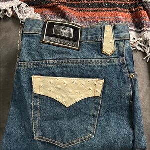 El General Cream and Blue Jeans with Classic Stitching